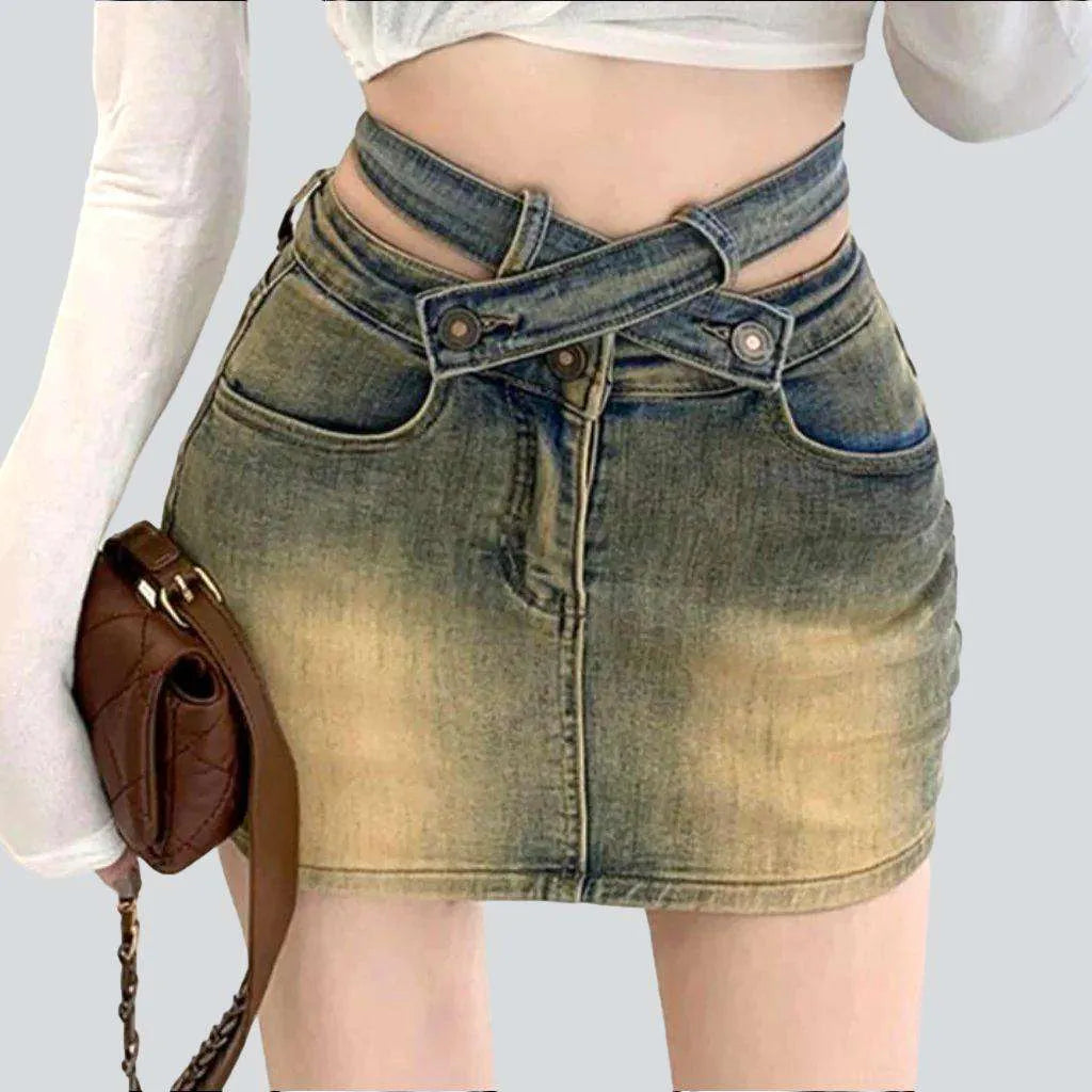 Comfortable Women's Clothes Belt waistband mini denim skirt