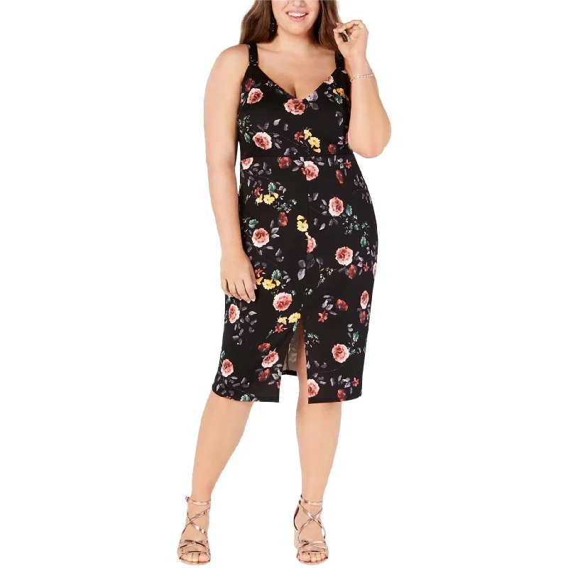 Women Wear Boutique Soprano Womens Floral Midi Dress, Black, 1X