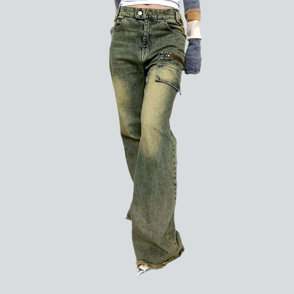 Plus-Size Women's Garments Vintage women's over-dyed jeans