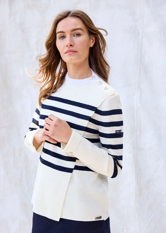 Women's Casual Wear Clothes DOCKS - Striped Wool Fold-Over Sweater by Romain Brifault (IVORY / NAVY)