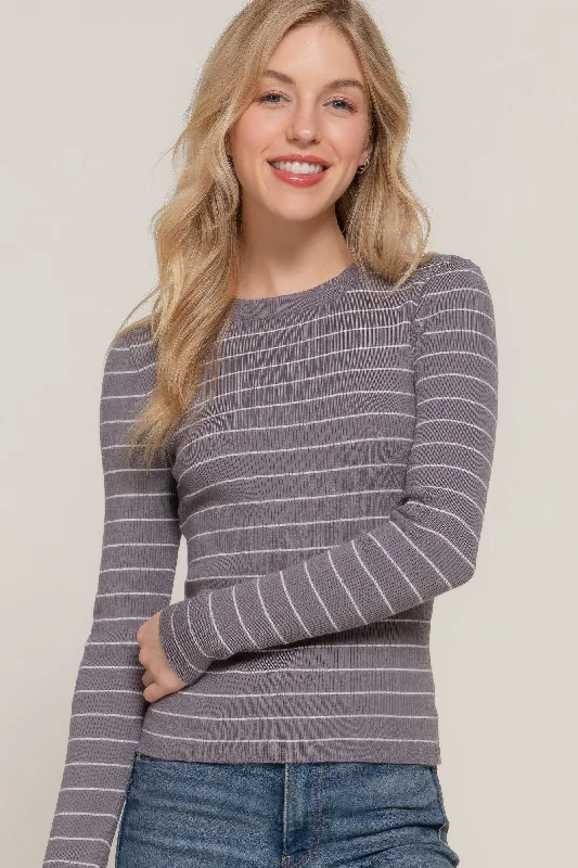 Boutique Dress Online Long slv crew neck stripe sweater