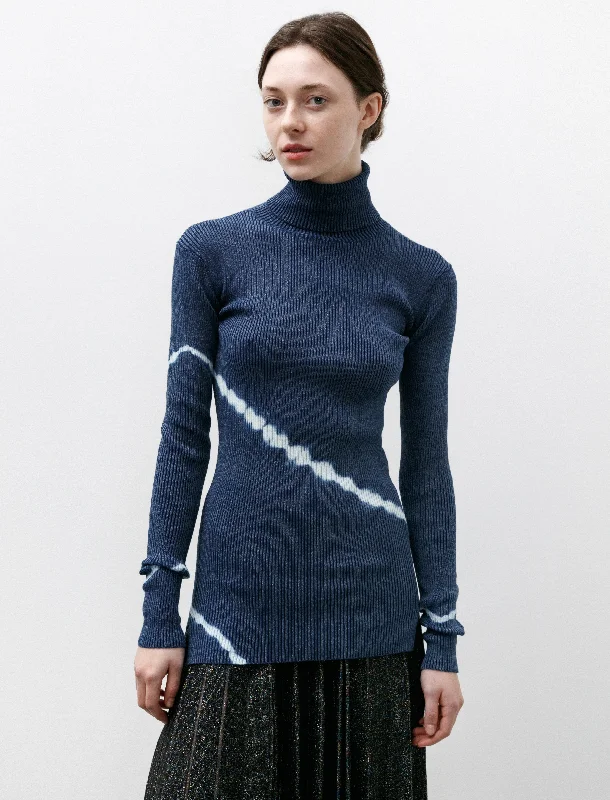 Women's Tops And Clothing Shibori Ribbed Knit Turtleneck Indigo