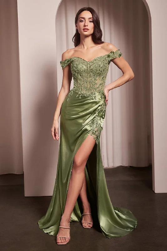 Women's Stylish Professional Garments Cinderella Divine CD0186 Corset Long Prom Dress  Greenery