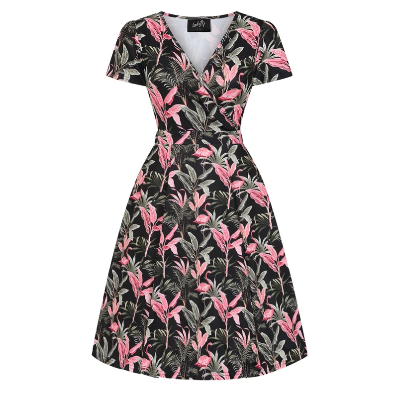 Women's Holiday Outfit Lyra Mini Dress - Flamingo Palm