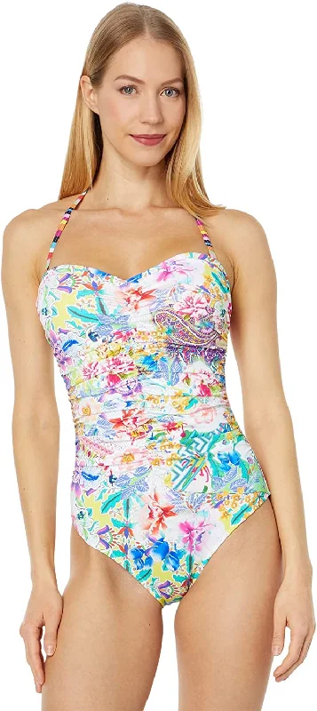 Luxury Women's Clothing Johnny Was Women Ruched Sweetheart One-Piece Multi Swimsuit